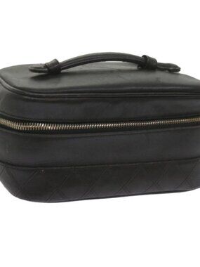 CHANEL Vanity Cosmetic Pouch Leather Black CC